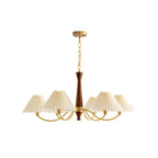 Lustre vintage en bois avec abat-jour plissé beige