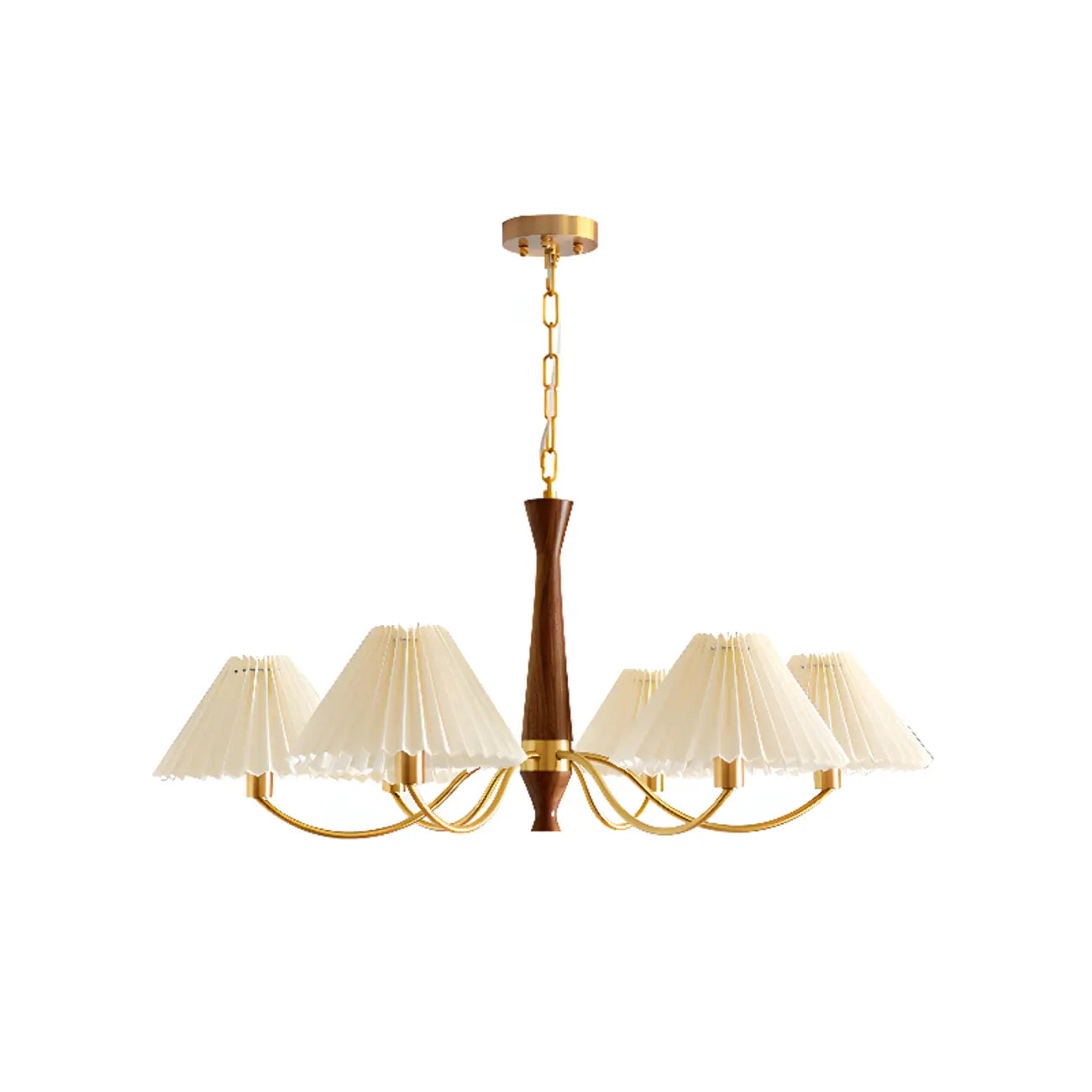 Lustre vintage en bois avec abat-jour plissé beige