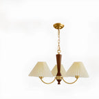 Lustre vintage en bois avec abat-jour plissé beige