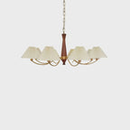 Lustre vintage en bois avec abat-jour plissé beige