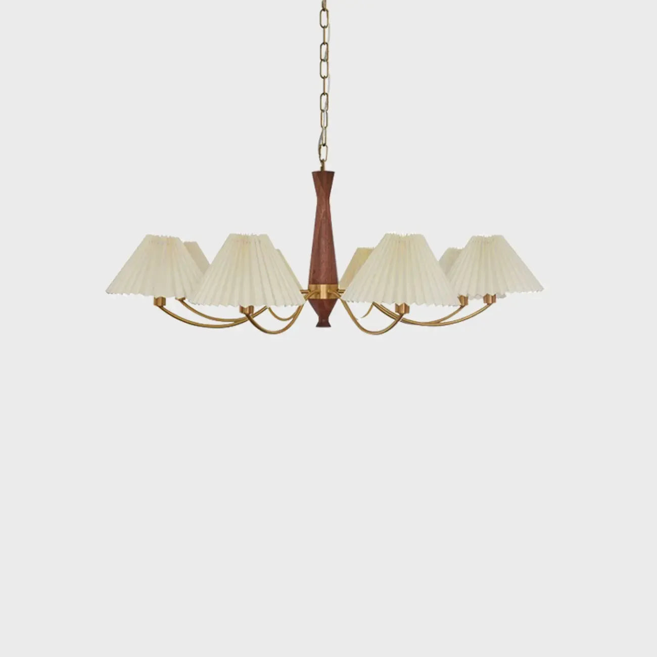 Lustre vintage en bois avec abat-jour plissé beige