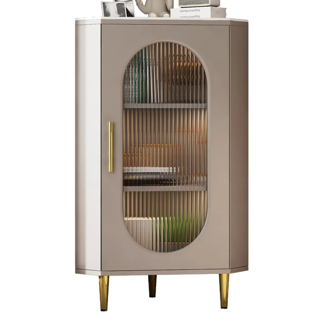 Meuble d'angle intérieur autoportant avec porte vitrée et éclairage