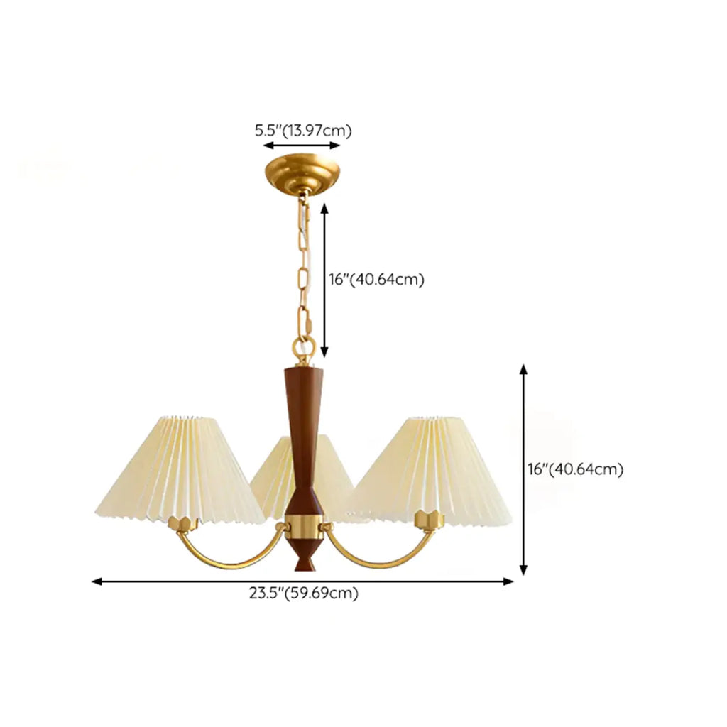 Lustre vintage en bois avec abat-jour plissé beige