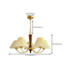 Lustre vintage en bois avec abat-jour plissé beige