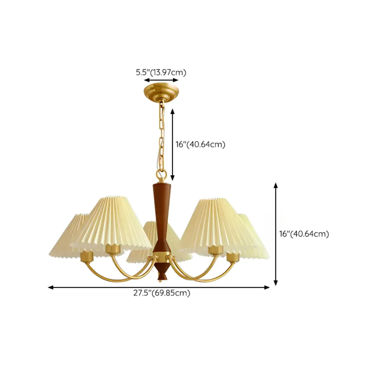 Lustre vintage en bois avec abat-jour plissé beige
