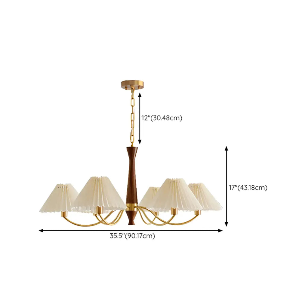 Lustre vintage en bois avec abat-jour plissé beige