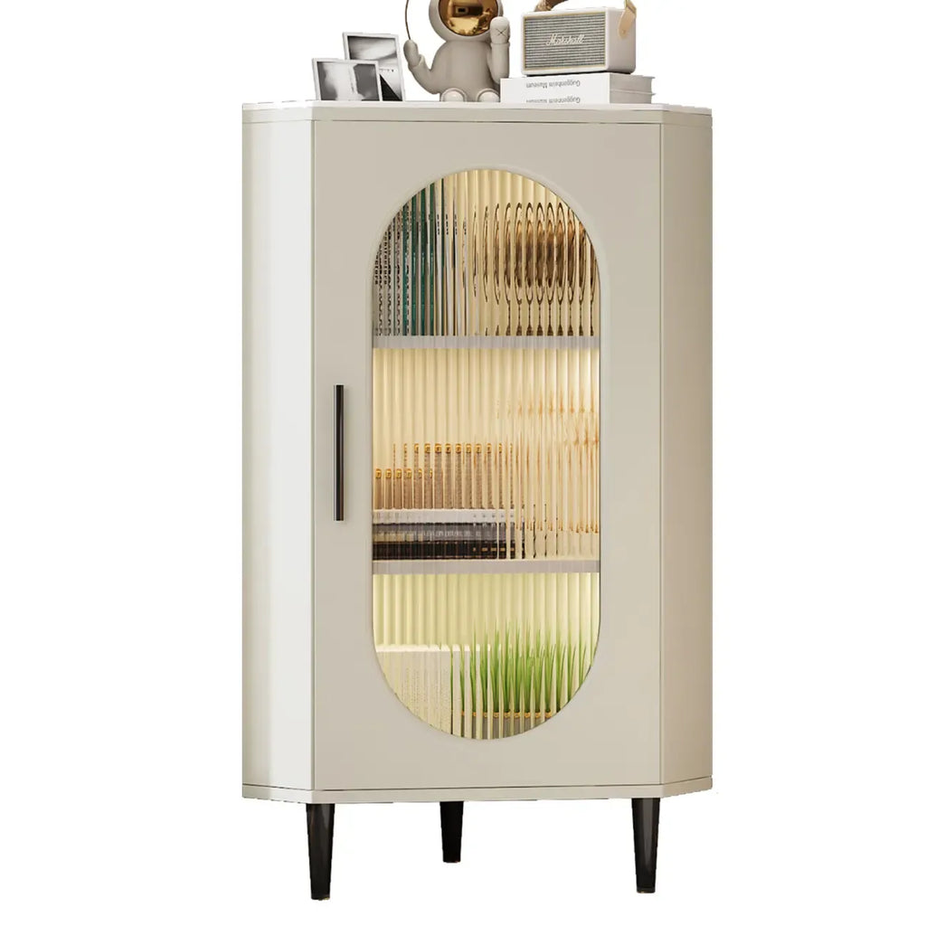 Meuble d'angle intérieur autoportant avec porte vitrée et éclairage