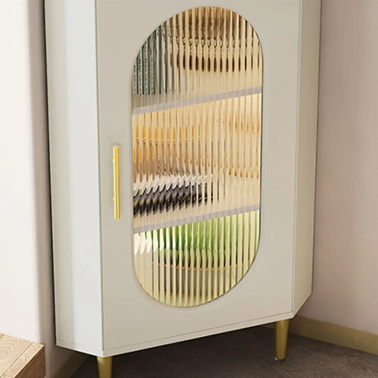 Meuble d'angle intérieur autoportant avec porte vitrée et éclairage