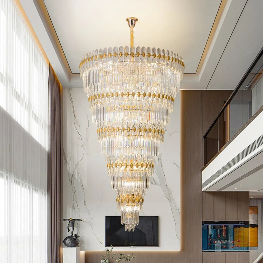 Lampadario di lusso a 5 livelli in cristallo per soffitti alti