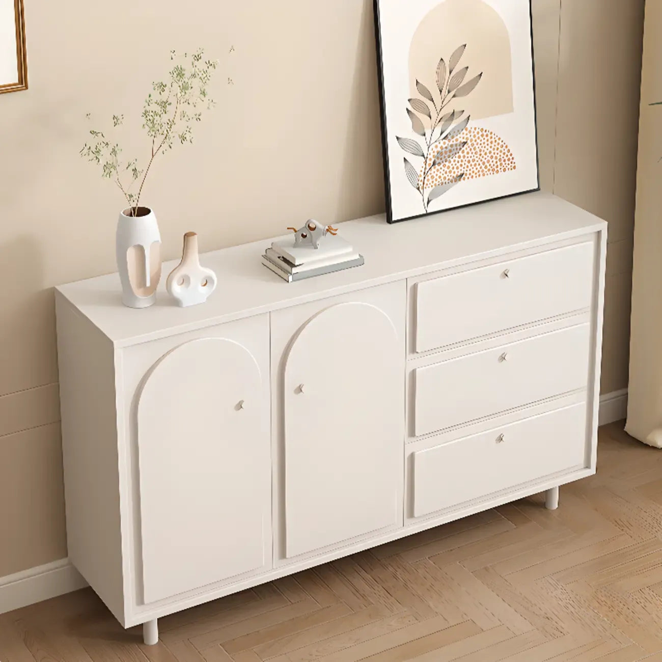 Meuble de rangement en bois gris tourterelle avec tiroirs pour le salon