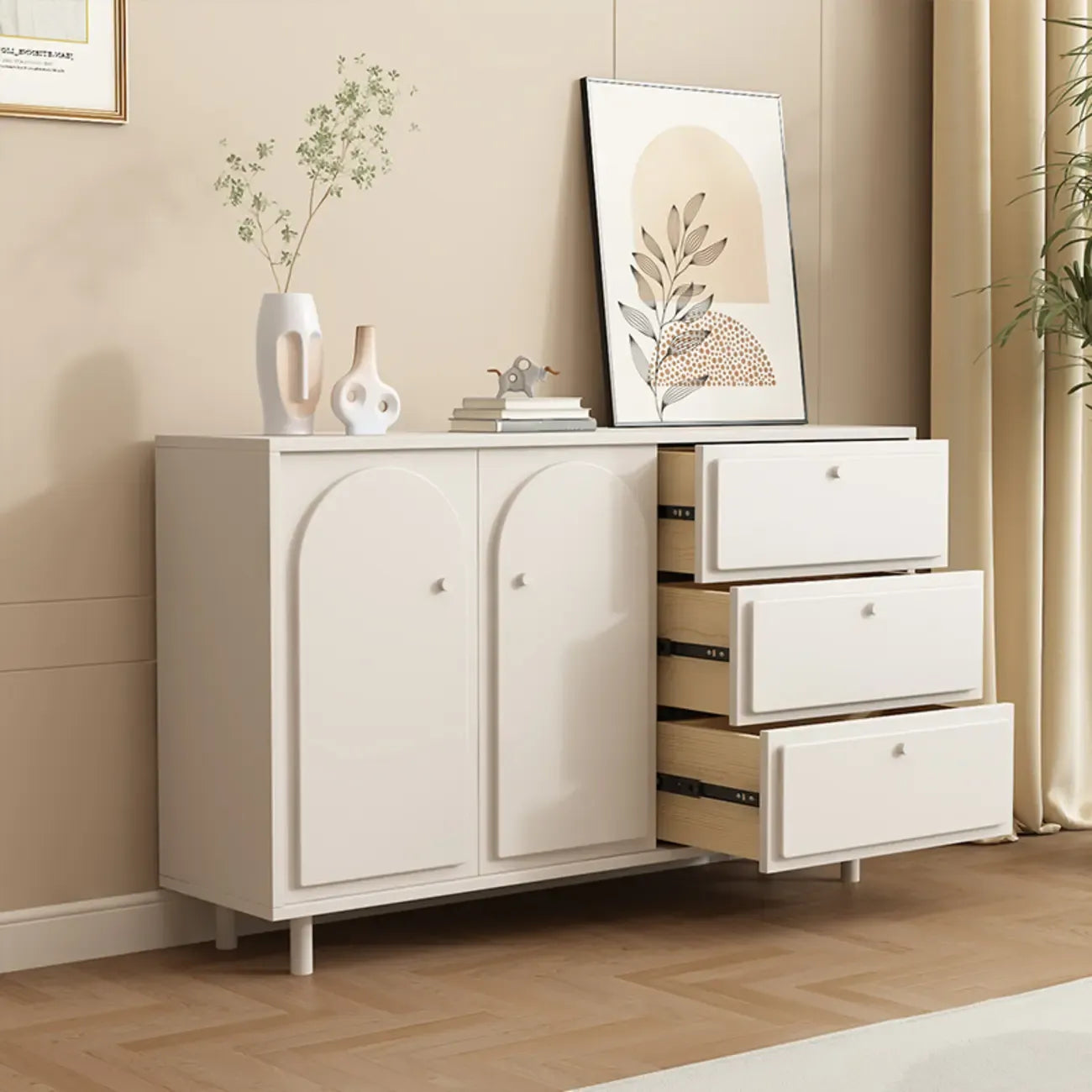 Meuble de rangement en bois gris tourterelle avec tiroirs pour le salon