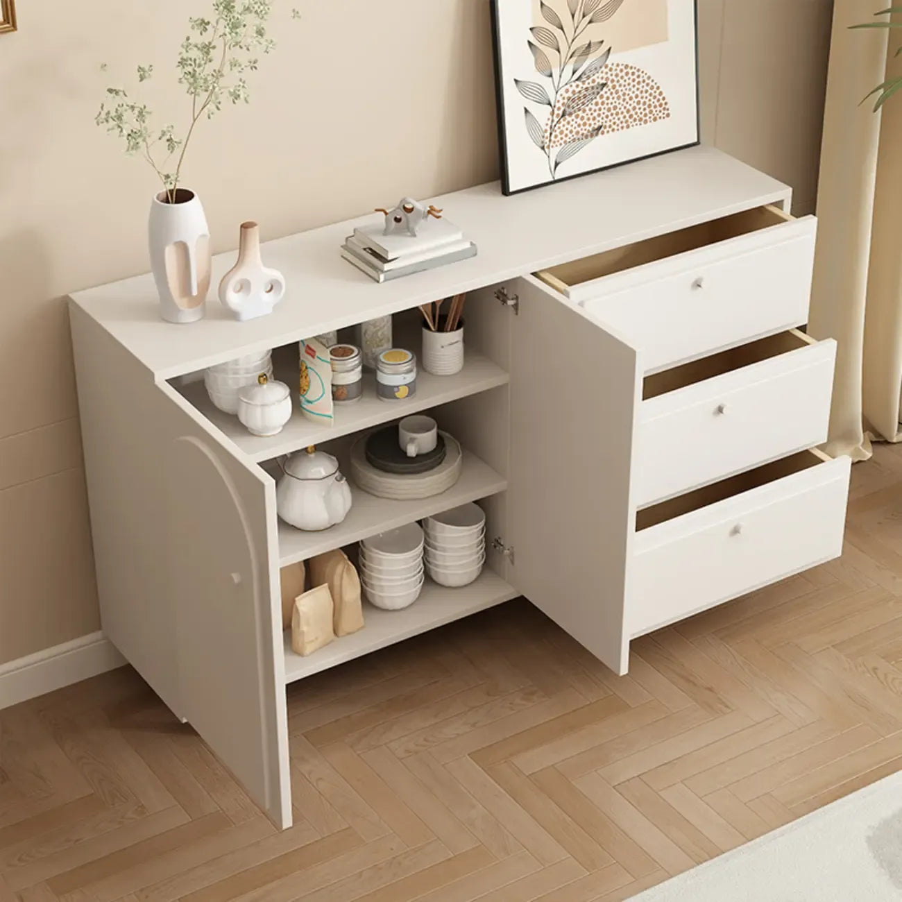 Meuble de rangement en bois gris tourterelle avec tiroirs pour le salon
