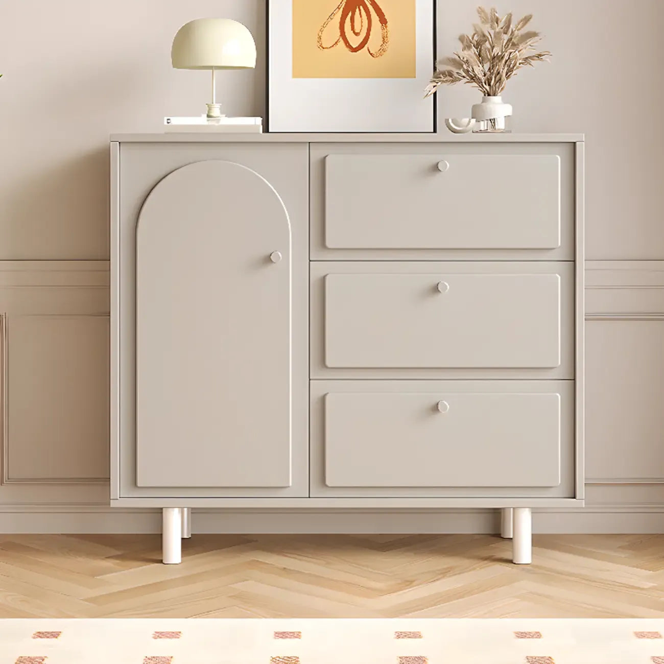 Meuble de rangement en bois gris tourterelle avec tiroirs pour le salon