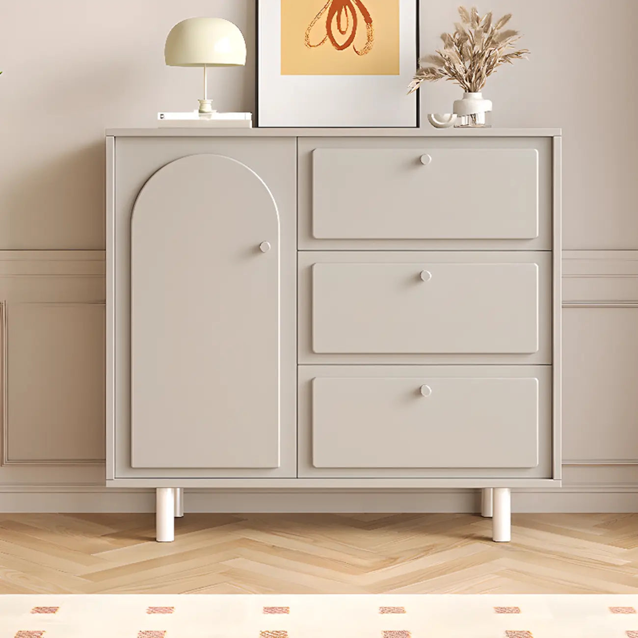 Meuble de rangement en bois gris tourterelle avec tiroirs pour le salon