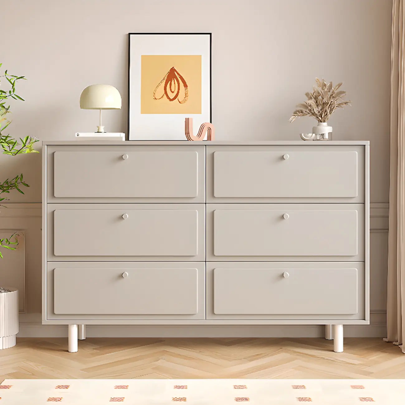Meuble de rangement en bois gris tourterelle avec tiroirs pour le salon