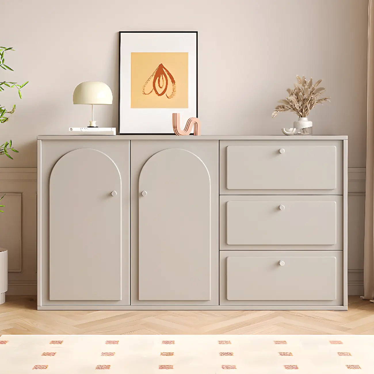 Meuble de rangement en bois gris tourterelle avec tiroirs pour le salon