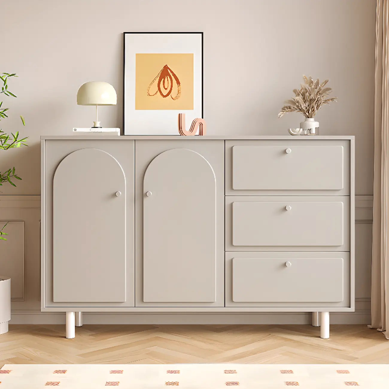 Meuble de rangement en bois gris tourterelle avec tiroirs pour le salon