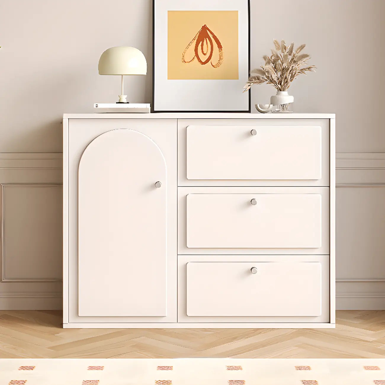 Meuble de rangement en bois gris tourterelle avec tiroirs pour le salon