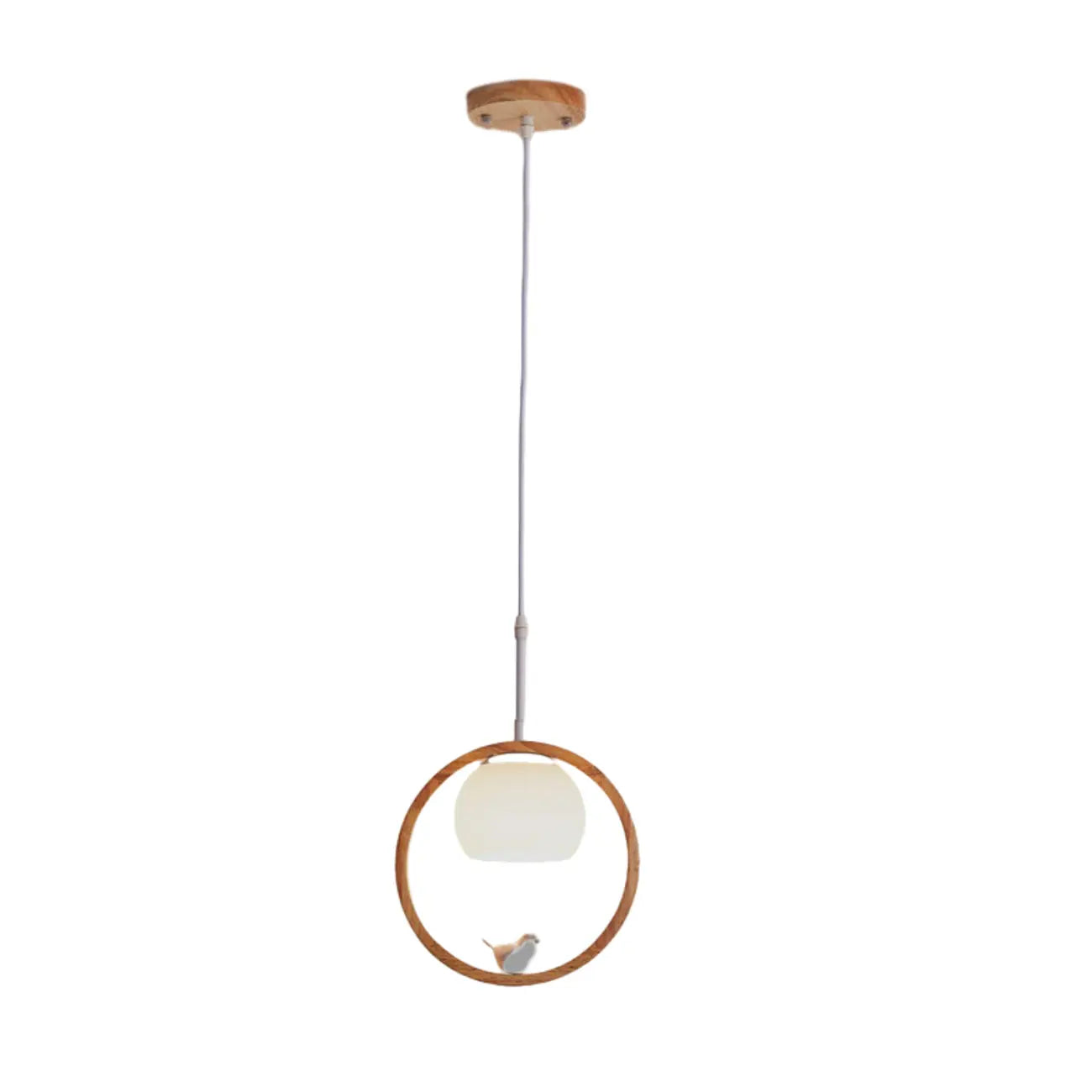 Suspension LED design en forme d'anneau en bois avec abat-jour en verre pour la décoration intérieure