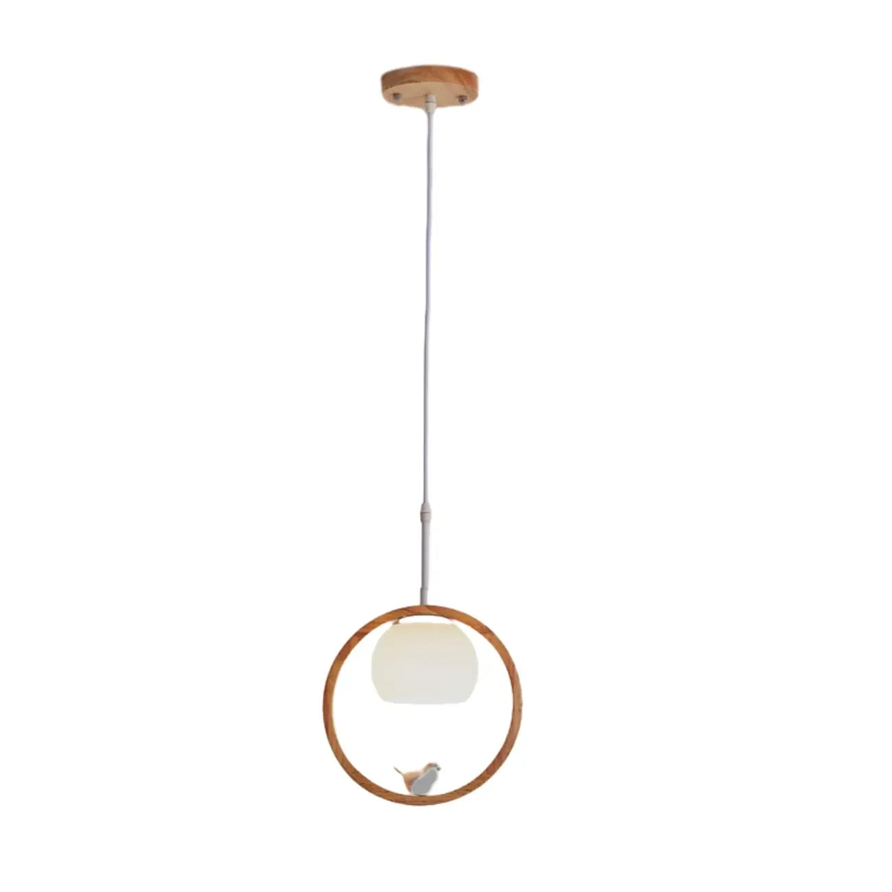 Suspension LED design en forme d'anneau en bois avec abat-jour en verre pour la décoration intérieure