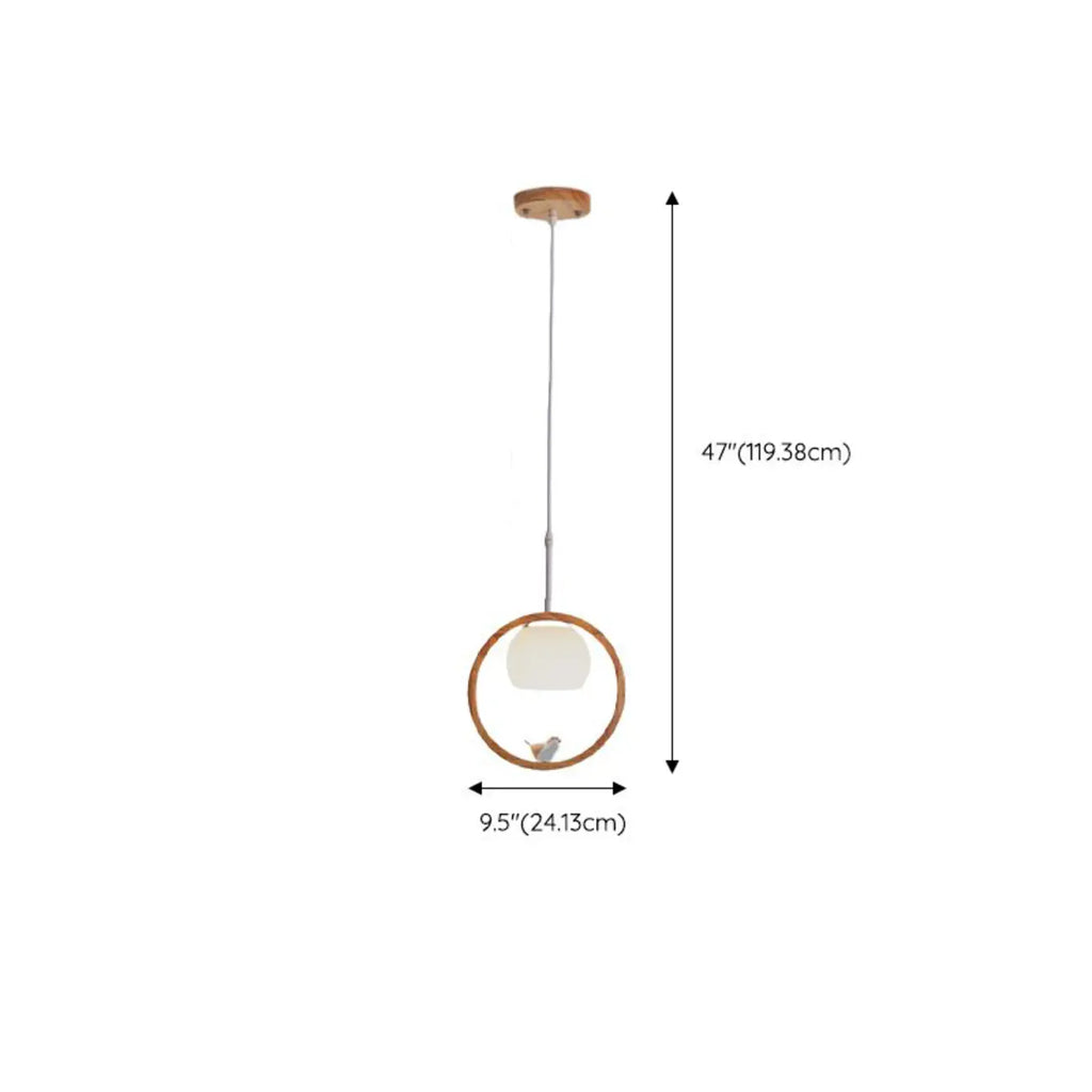 Suspension LED design en forme d'anneau en bois avec abat-jour en verre pour la décoration intérieure