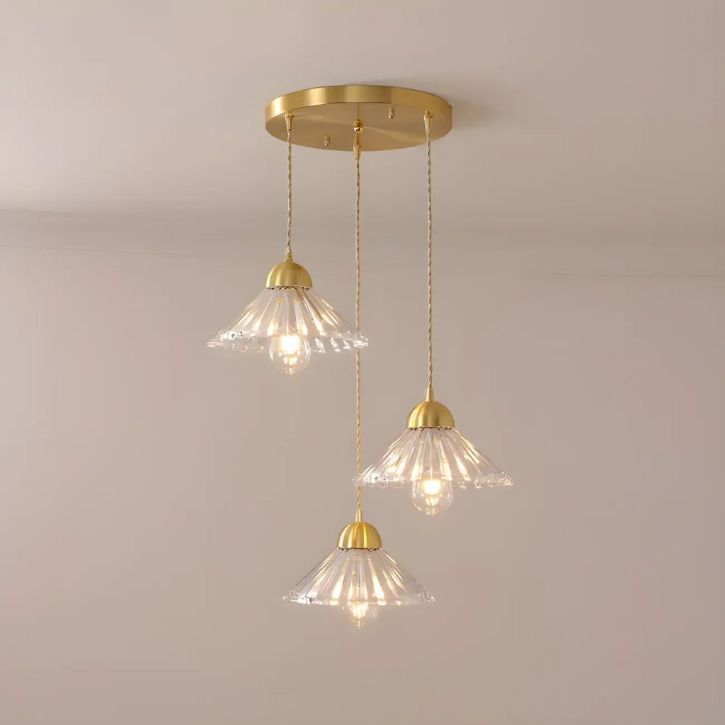 Suspension moderne en verre transparent à motif conique pour salon