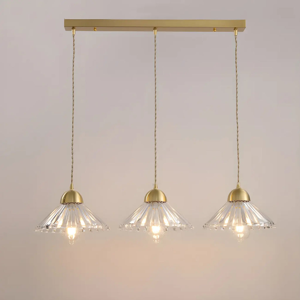 Suspension moderne en verre transparent à motif conique pour salon