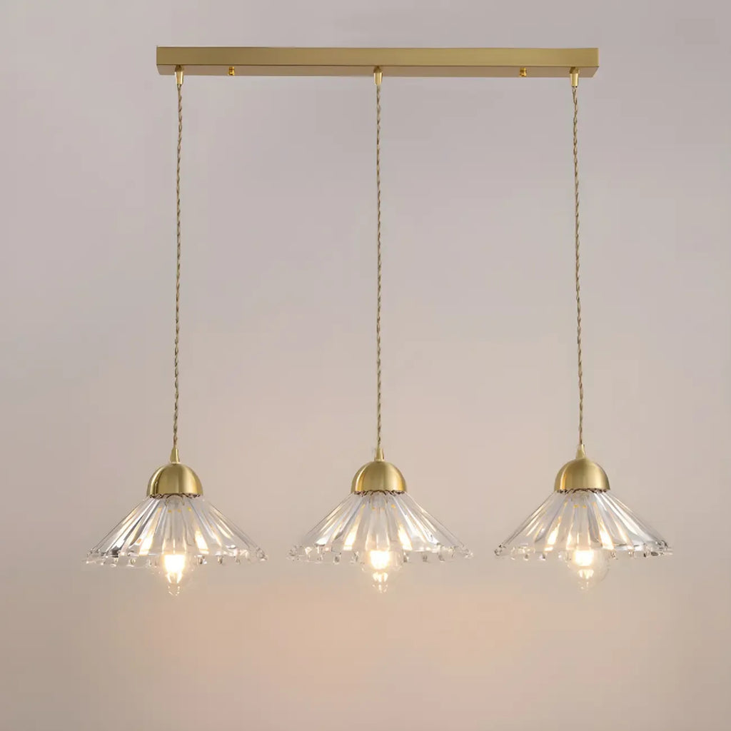 Suspension moderne en verre transparent à motif conique pour salon