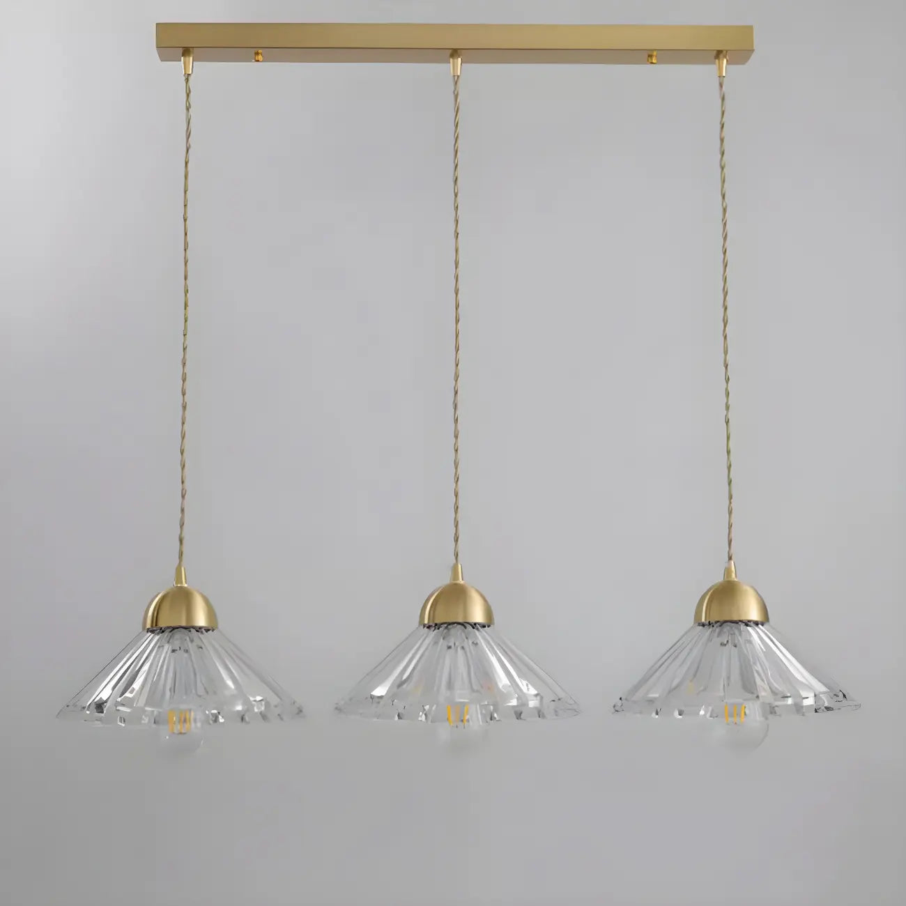 Suspension moderne en verre transparent à motif conique pour salon