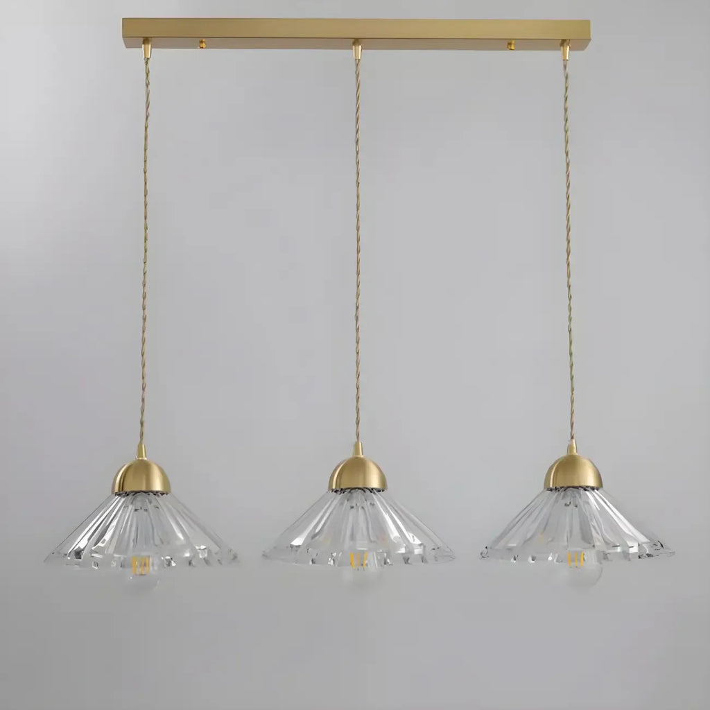Suspension moderne en verre transparent à motif conique pour salon