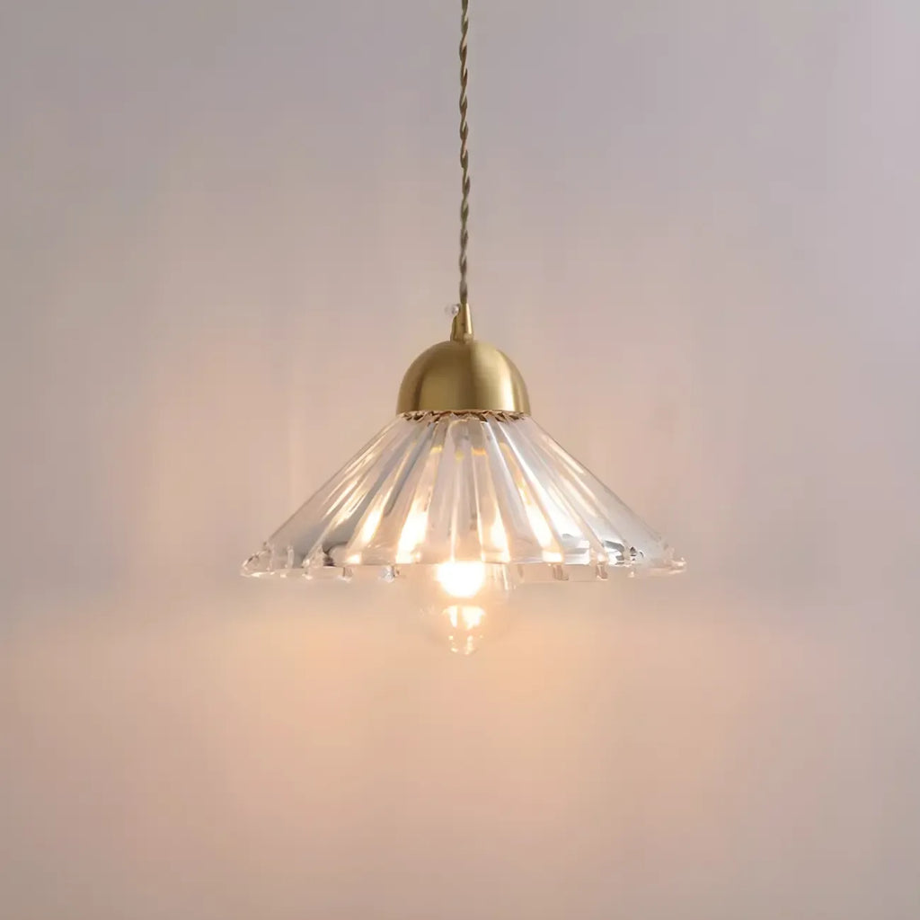 Suspension moderne en verre transparent à motif conique pour salon