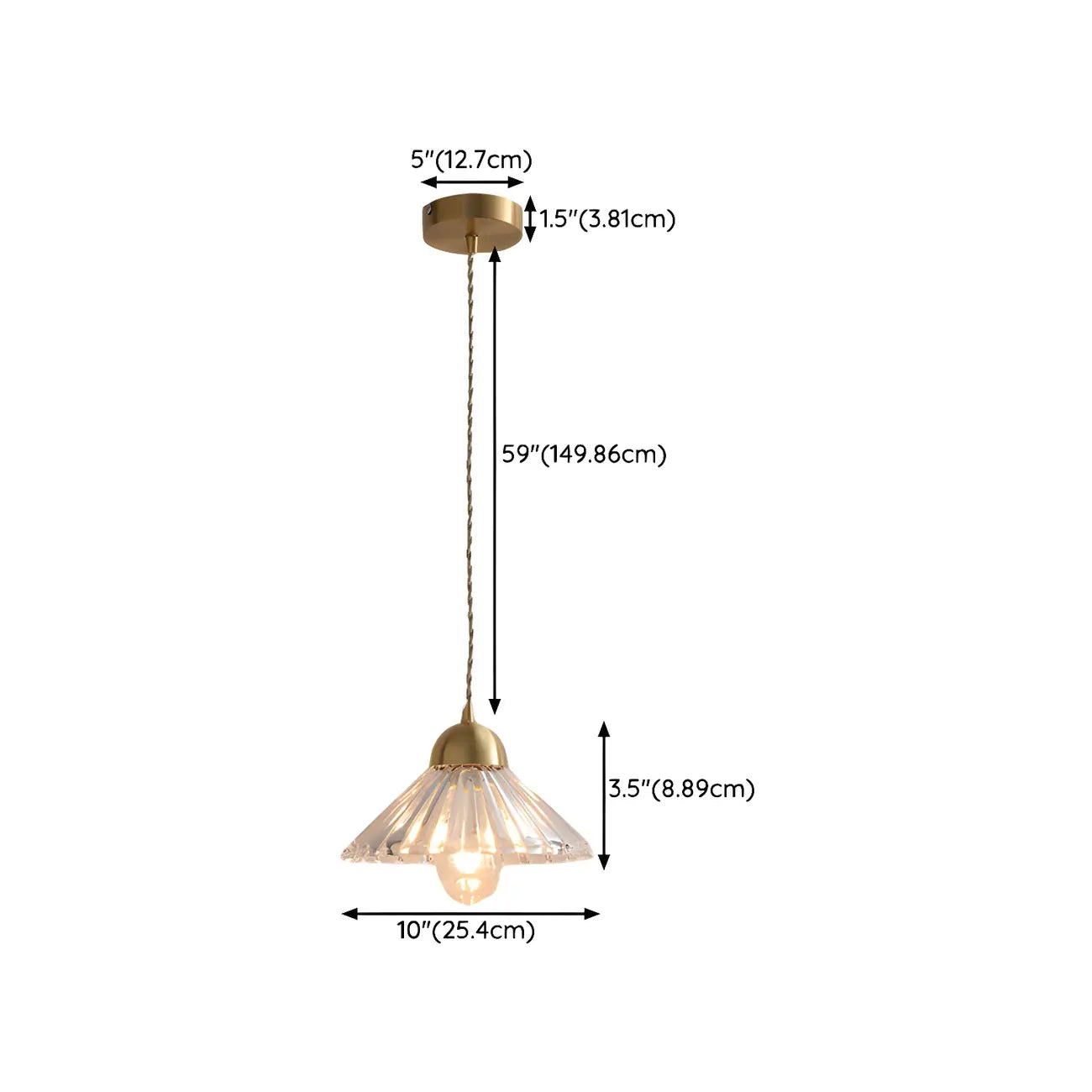 Suspension moderne en verre transparent à motif conique pour salon