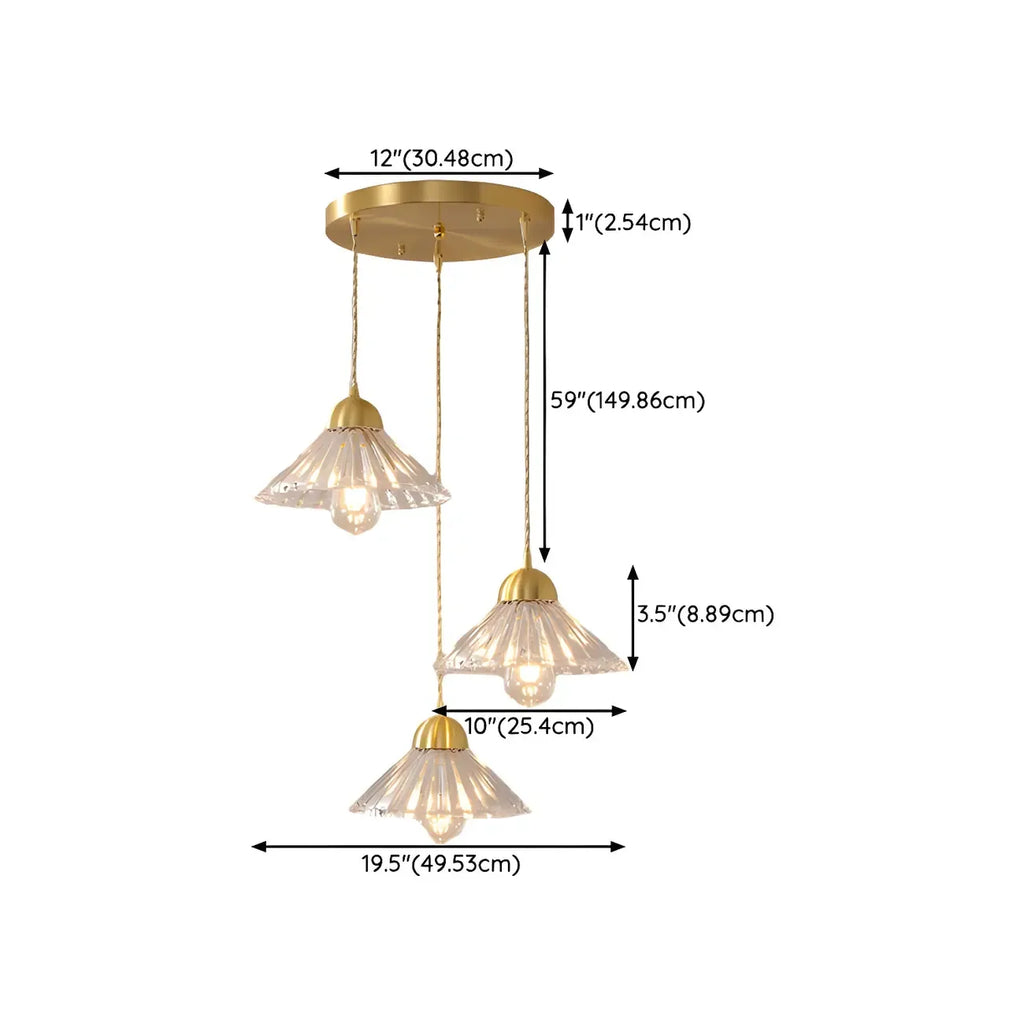 Suspension moderne en verre transparent à motif conique pour salon