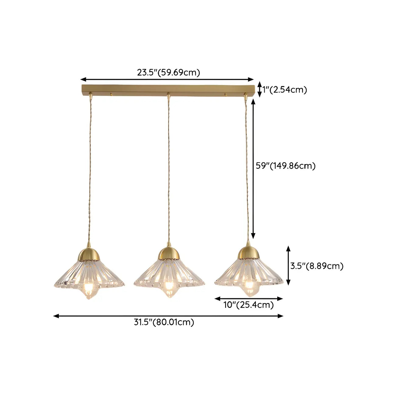 Suspension moderne en verre transparent à motif conique pour salon
