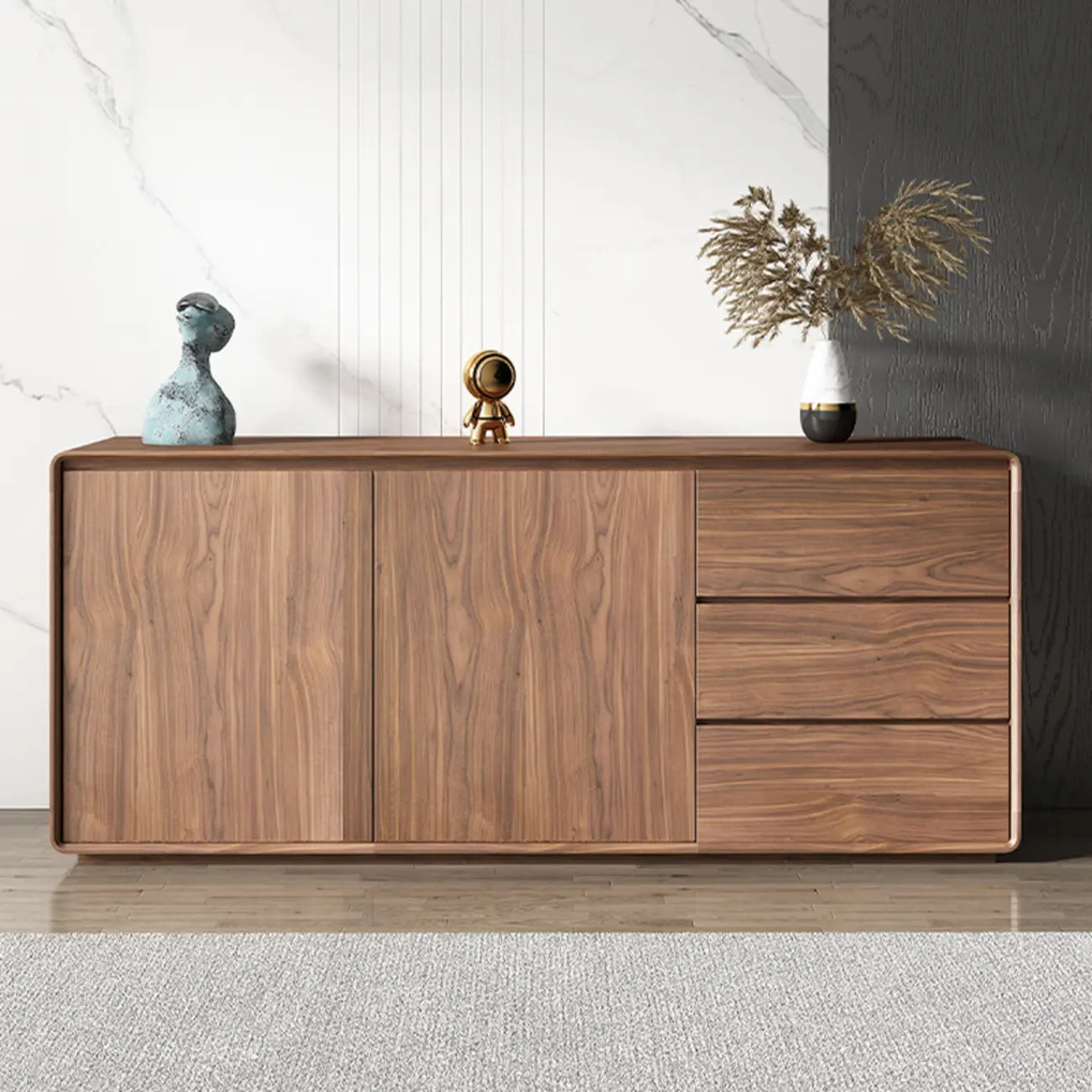 Grande armoire de rangement en bois couleur cacao avec tiroirs et portes