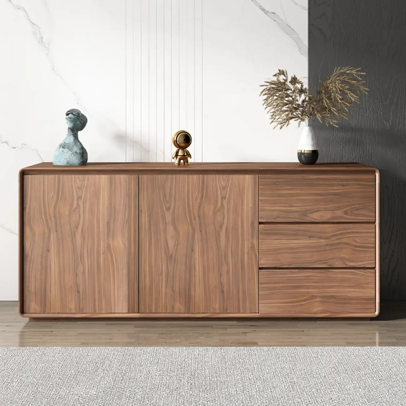 Grande armoire de rangement en bois couleur cacao avec tiroirs et portes
