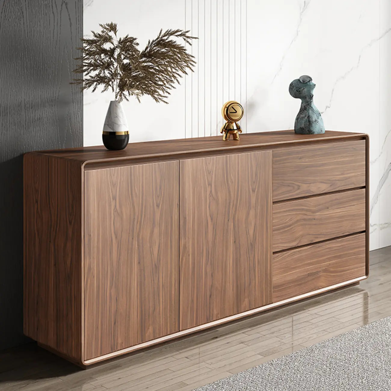 Grande armoire de rangement en bois couleur cacao avec tiroirs et portes