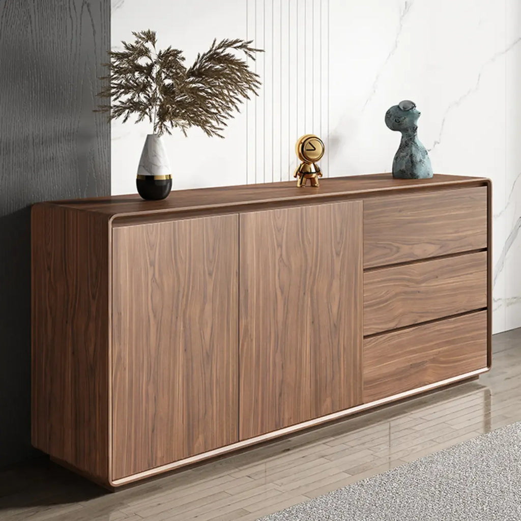 Grande armoire de rangement en bois couleur cacao avec tiroirs et portes