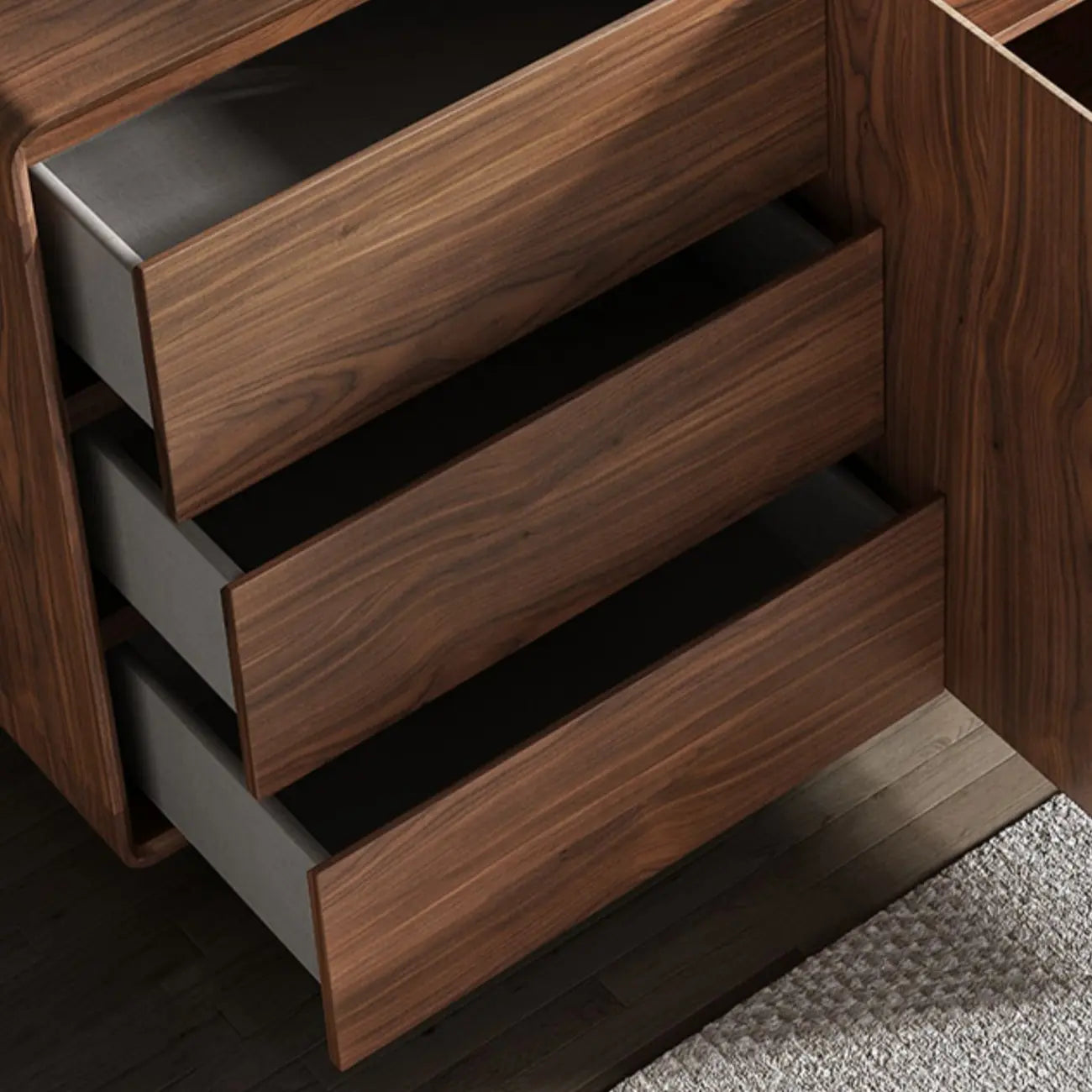 Grande armoire de rangement en bois couleur cacao avec tiroirs et portes