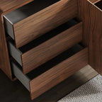 Grande armoire de rangement en bois couleur cacao avec tiroirs et portes