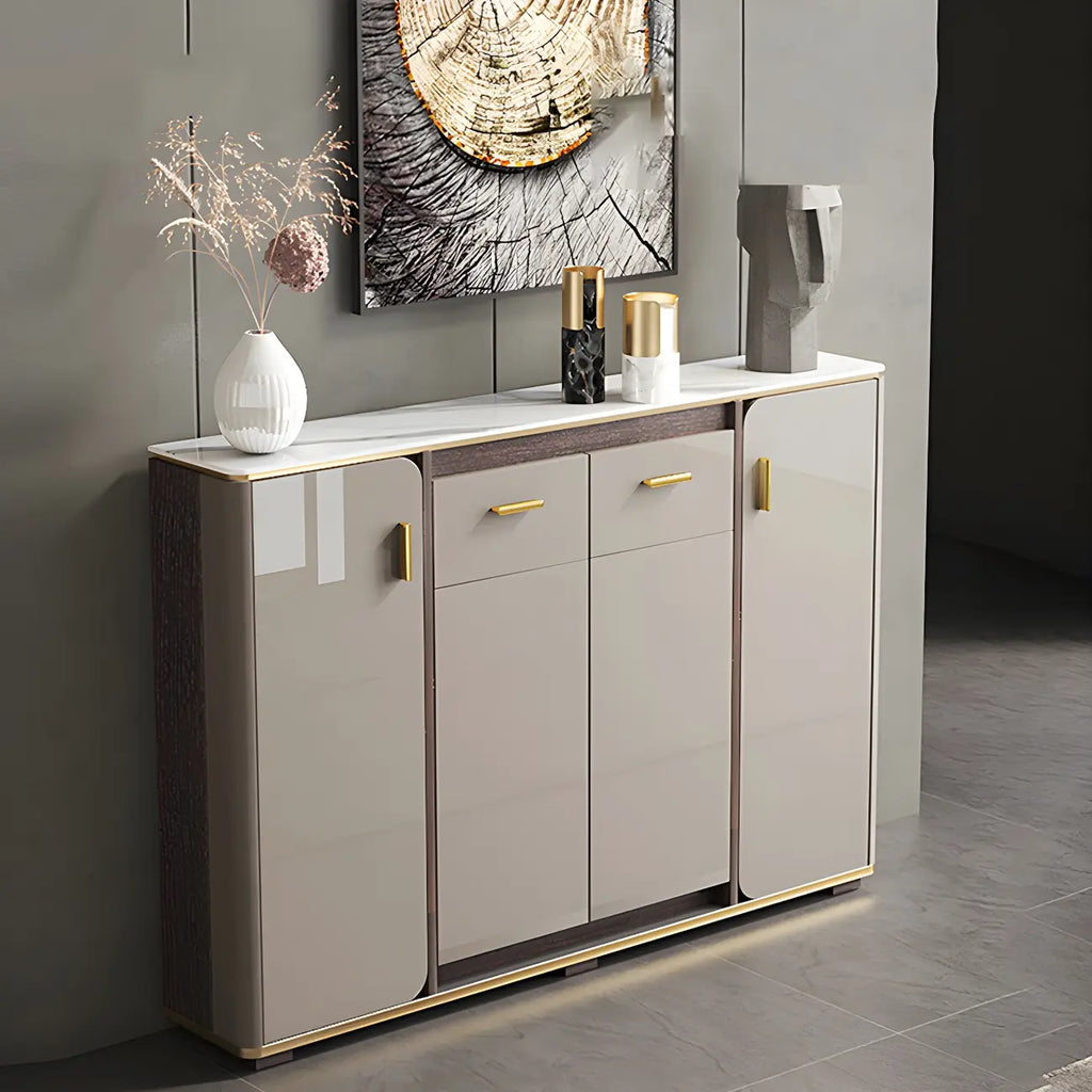 Buffet glamour blanc cassé avec plateau en pierre et placards
