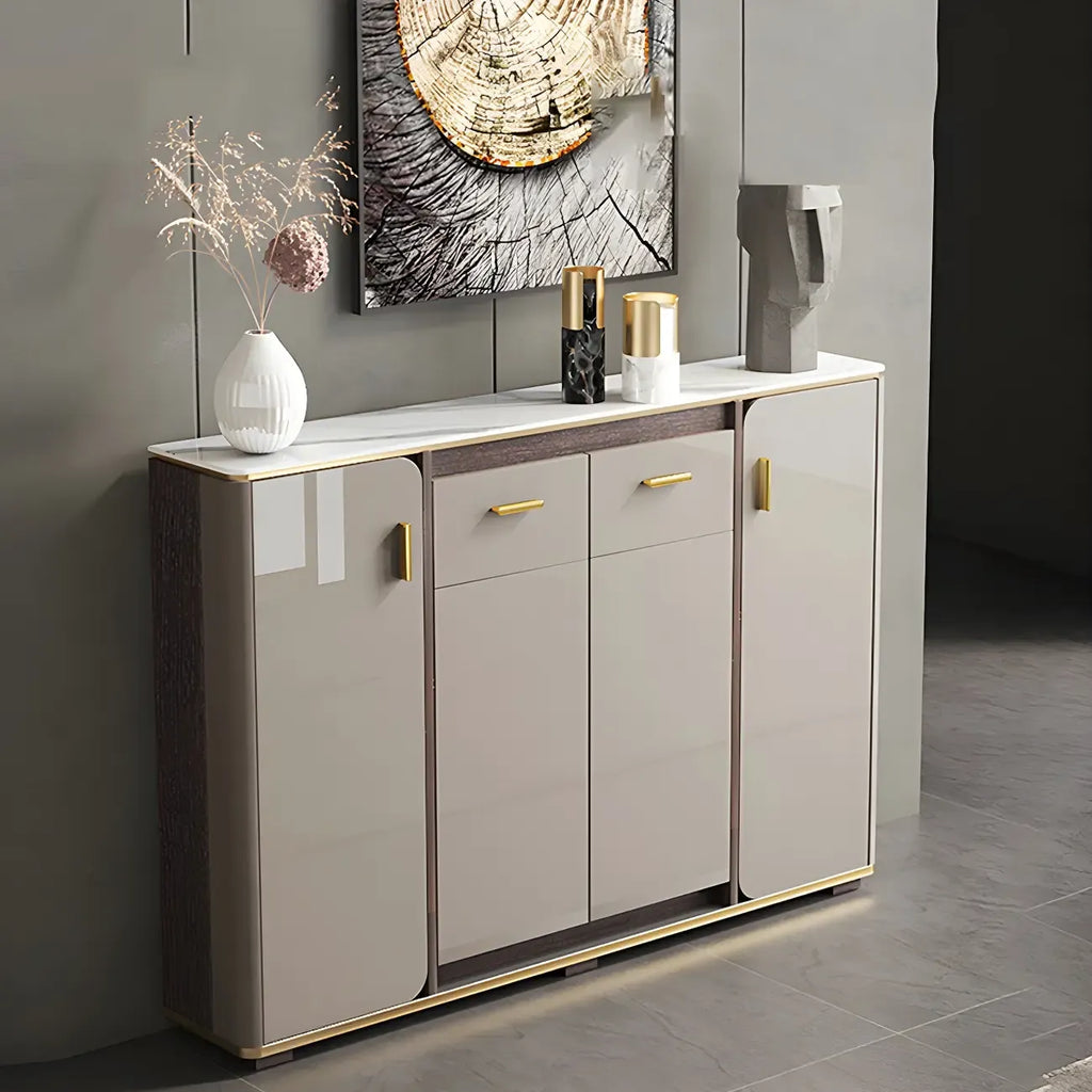 Buffet glamour blanc cassé avec plateau en pierre et placards