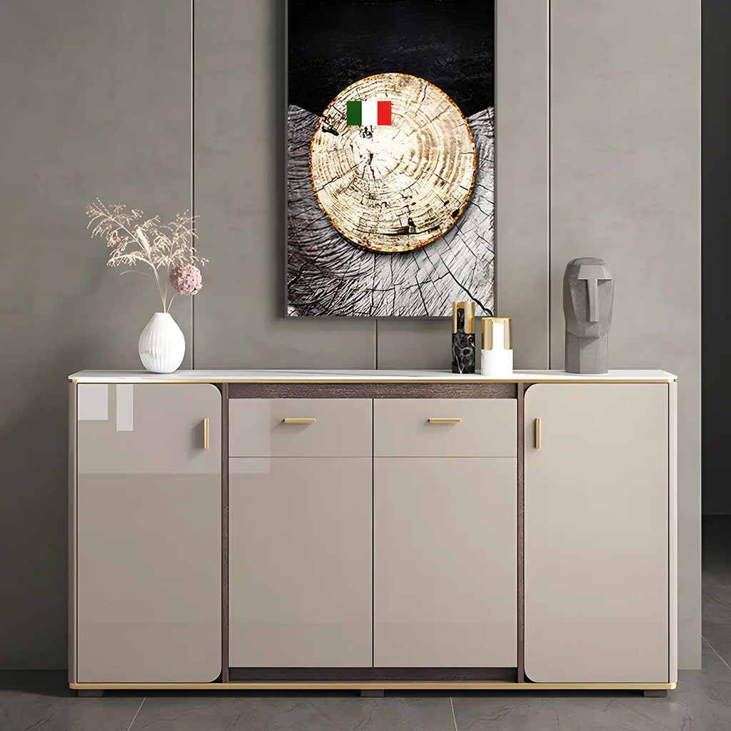 Buffet glamour blanc cassé avec plateau en pierre et placards