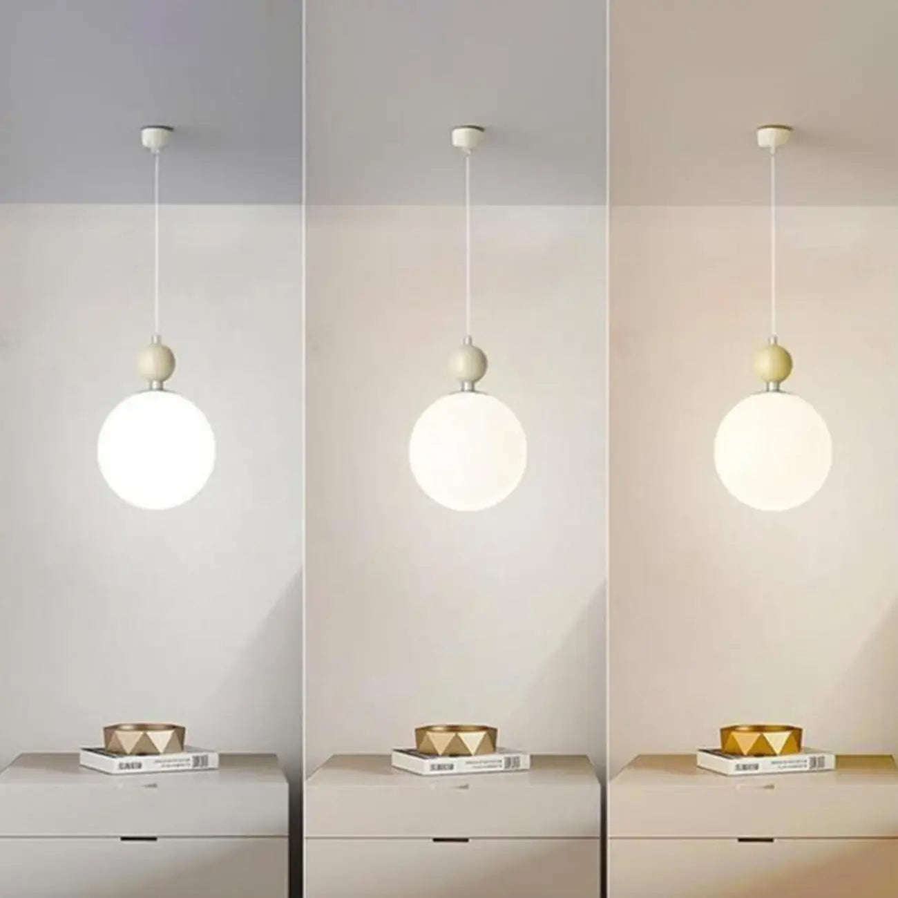 Suspension LED élégante en verre opalin avec détails de perles