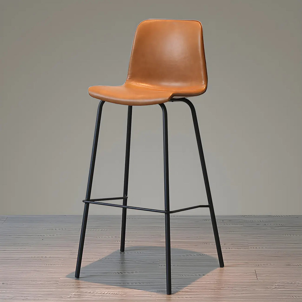 Tabourets de bar en cuir avec dossier et structure en métal marron