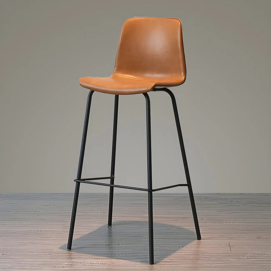Tabourets de bar en cuir avec dossier et structure en métal marron