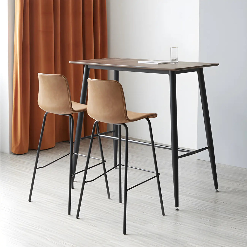 Tabourets de bar en cuir avec dossier et structure en métal marron