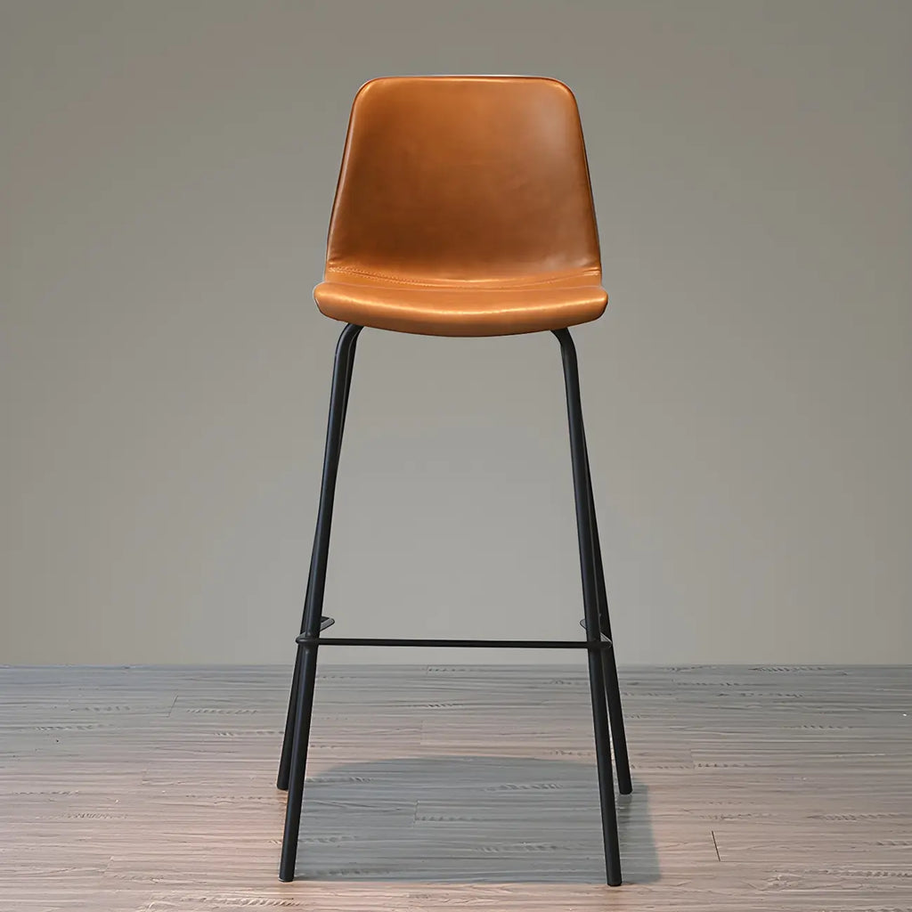 Tabourets de bar en cuir avec dossier et structure en métal marron