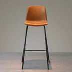 Tabourets de bar en cuir avec dossier et structure en métal marron