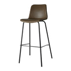 Tabourets de bar en cuir avec dossier et structure en métal marron